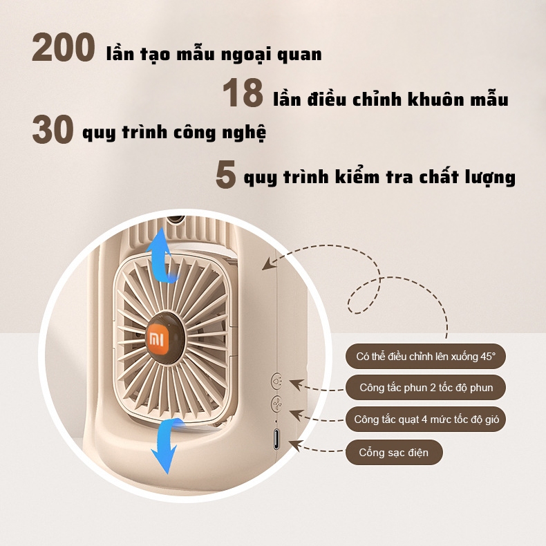Quạt Mini Để Bàn Xiaomi Quạt Phun Sương Hơi Nước Tích Điện 4 Cấp Độ Sạc USB Làm Lạnh Nhanh Gấu Nhỏ