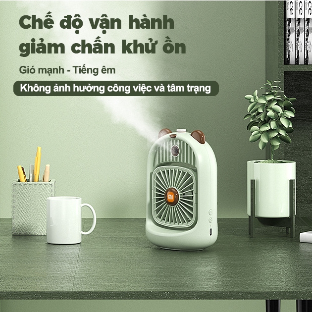 Quạt Mini Để Bàn Xiaomi Quạt Phun Sương Hơi Nước Tích Điện 4 Cấp Độ Sạc USB Làm Lạnh Nhanh Gấu Nhỏ