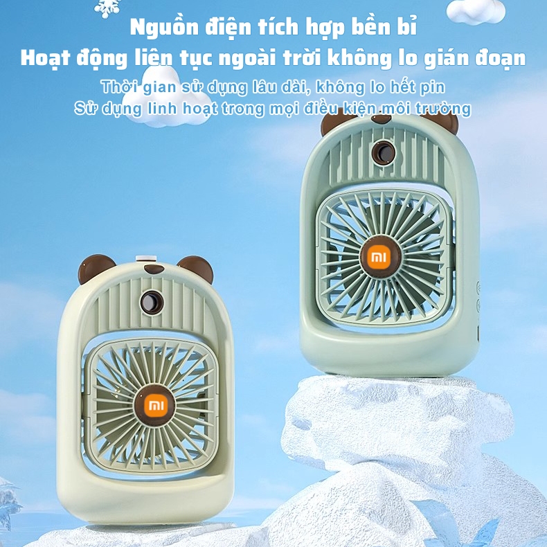 Quạt Mini Để Bàn Xiaomi Quạt Phun Sương Hơi Nước Tích Điện 4 Cấp Độ Sạc USB Làm Lạnh Nhanh Gấu Nhỏ