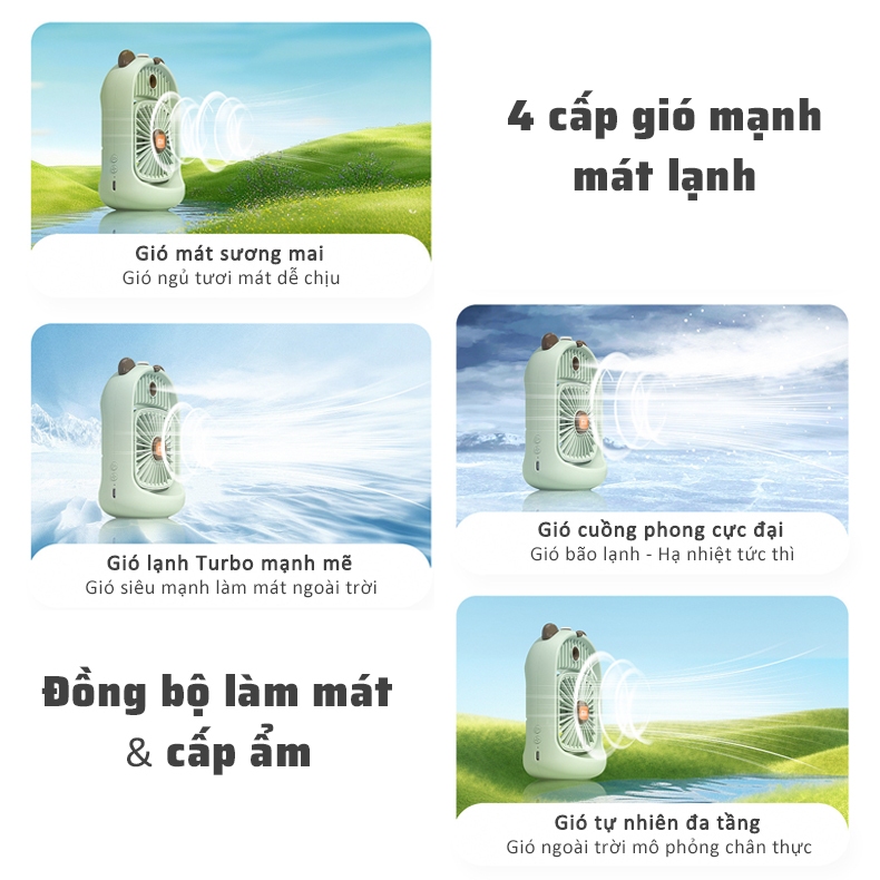 Quạt Mini Để Bàn Xiaomi Quạt Phun Sương Hơi Nước Tích Điện 4 Cấp Độ Sạc USB Làm Lạnh Nhanh Gấu Nhỏ