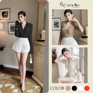 Áo thun nữ cổ xoắn cách điệu. Áo thun dài tay phối tay loe sang chảnh chất đẹp A12