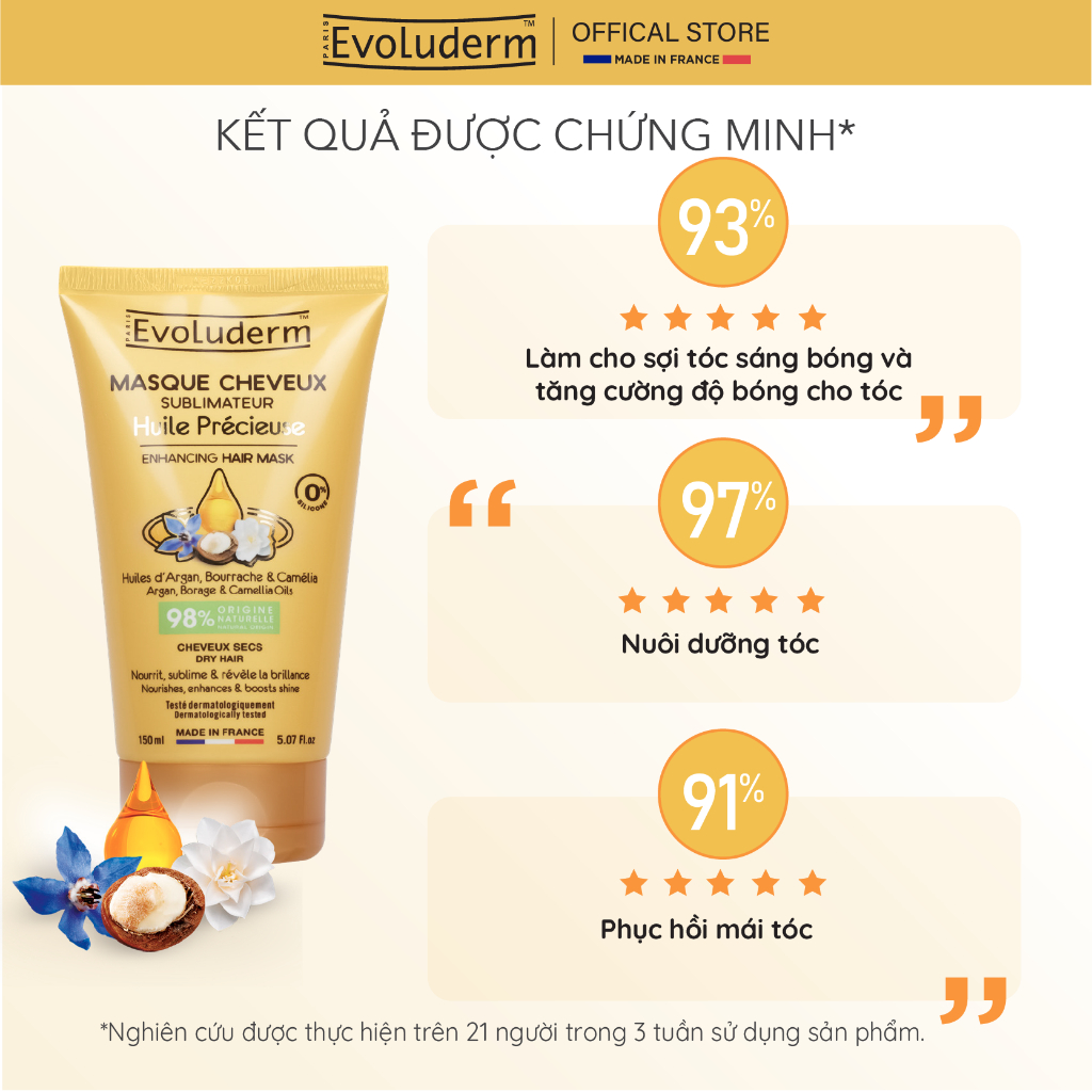 [HSD:7.2026] Kem ủ tóc argan và hoa trà cho tóc khô và bị hư tổn Evoluderm Huile Précieuse150ml