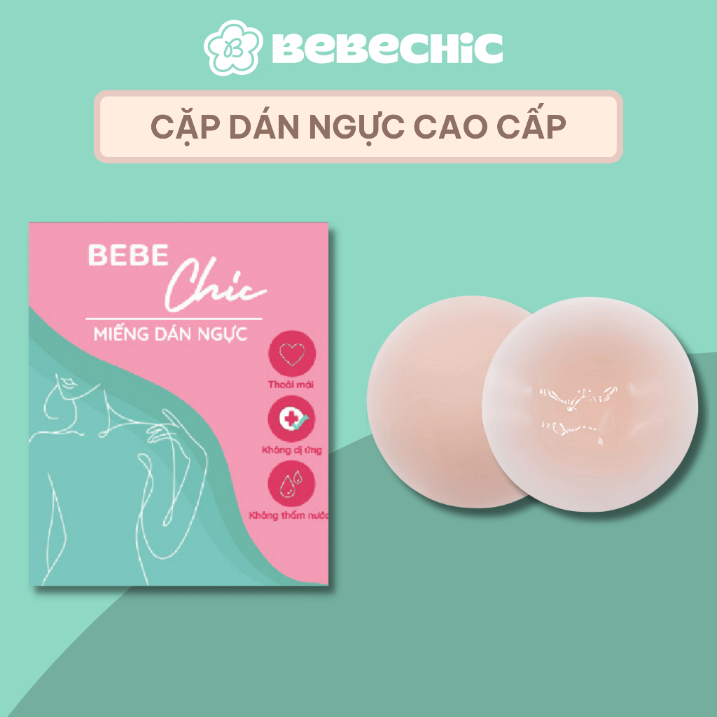 2 Miếng Dán Ngực Silicone BEBECHIC Dùng Nhiều Lần, Keo Siêu Dính (7cm)