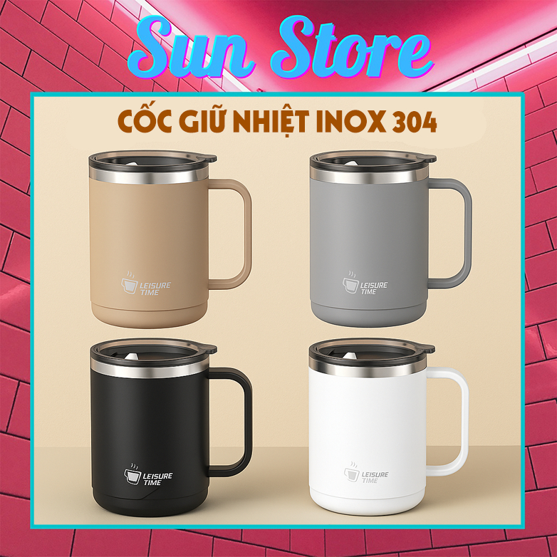 Cốc giữ nhiệt 2 lớp có quai inox 304, ly giữ nhiệt uống cafe có nắp 500 ...