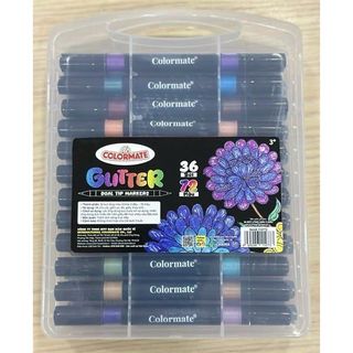 Hộp bút lông màu nhũ 2 đầu cọ Colormate, bút lông màu Glitter acrylic - COLORMATE