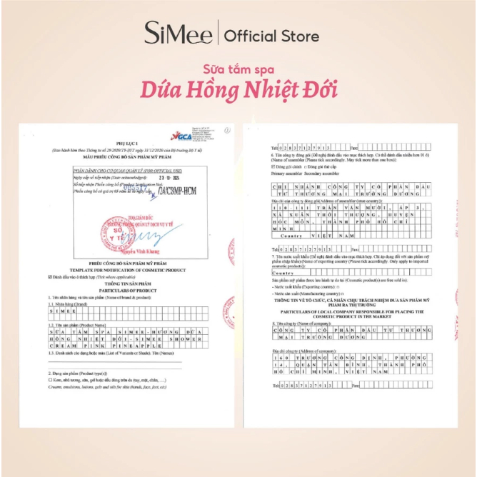 Sữa tắm spa SiMee hương Dứa Hồng – Dâu Tằm Yến Mạch | Dưỡng trắng – Dưỡng ẩm – Dịu da | Chai 1L