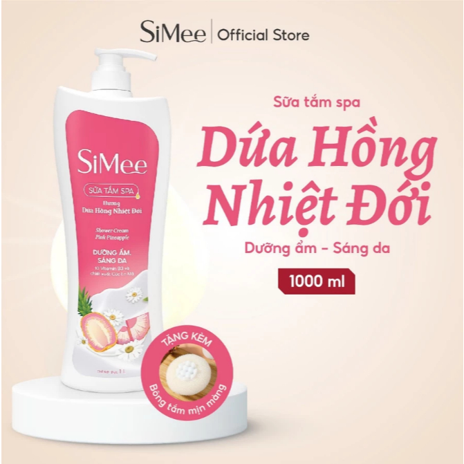 Sữa tắm spa SiMee hương Dứa Hồng – Dâu Tằm Yến Mạch | Dưỡng trắng – Dưỡng ẩm – Dịu da | Chai 1L