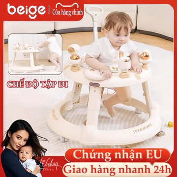 xe tập đi Beige,xe tập đi cho bé,Bé vừa tập đi vừa chơi bóng rổ - Tặng ngay rổ lắp ráp tiêu chuẩn