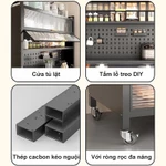 BMZAR Kệ Nhà Bếp Đa Năng Tấm bảng đục lỗ Tủ bếp có bánh xe Kệ tủ đa năng Thép cao cấp Chịu tải tối đa 500 kg — ảnh 5