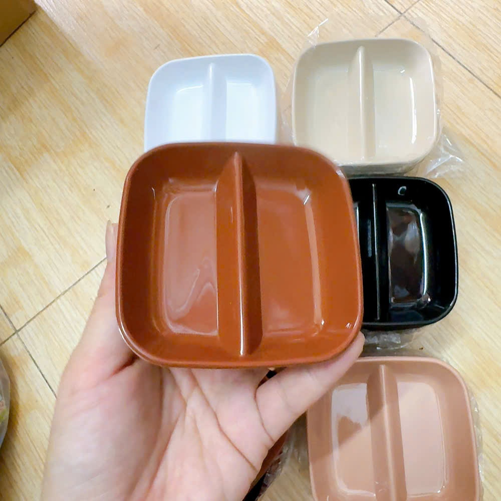COMBO 10 chén đựng nước chấm 2 ngăn nhiều màu -  chén nhựa đựng nước chấm BKP nhiều màu