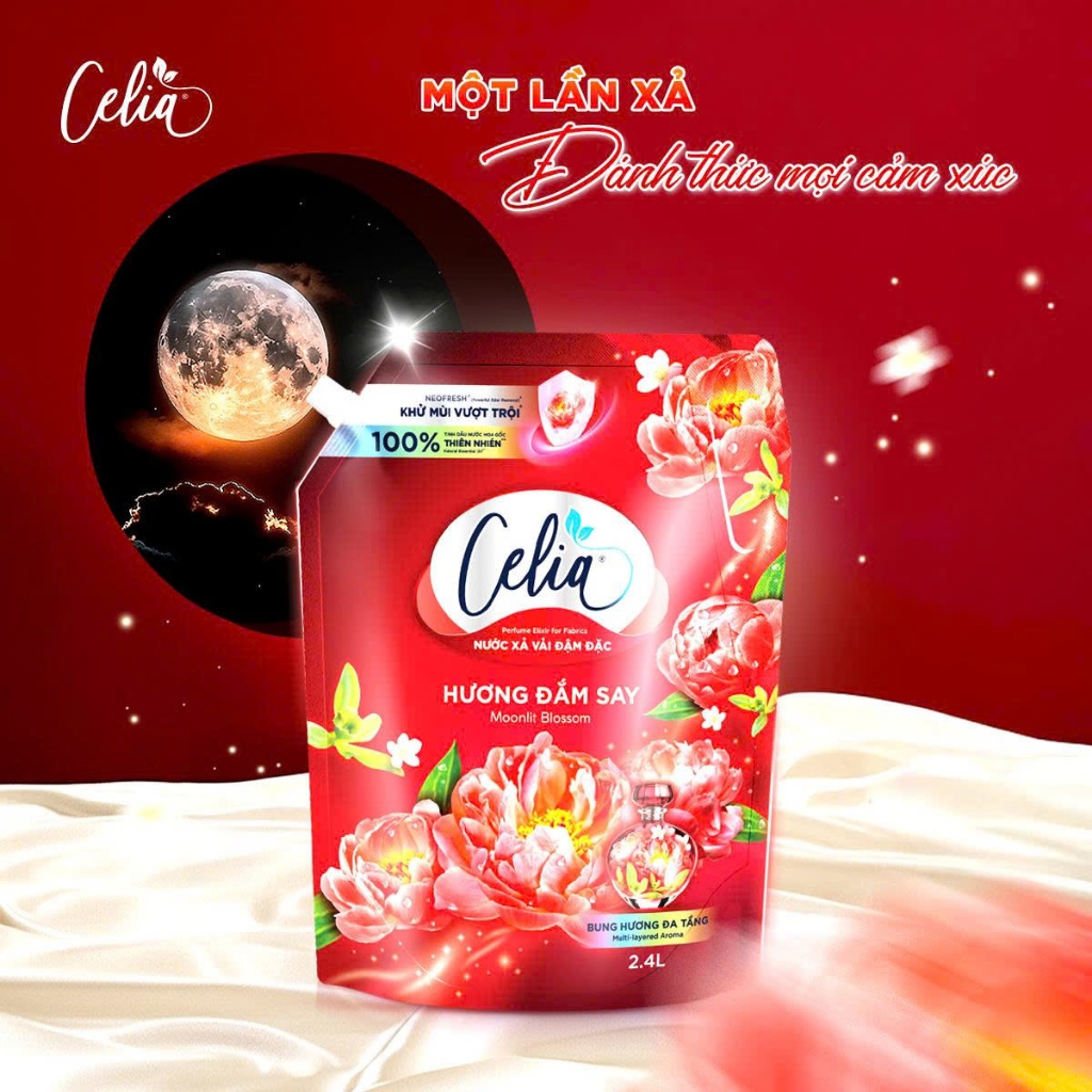 Túi Nước Xả Vải Celia Hương Đắm Say túi 2.4L, Xả mềm vài lưu hương THƠM LÂU