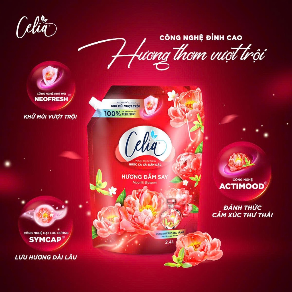 Túi Nước Xả Vải Celia Hương Đắm Say túi 2.4L, Xả mềm vài lưu hương THƠM LÂU