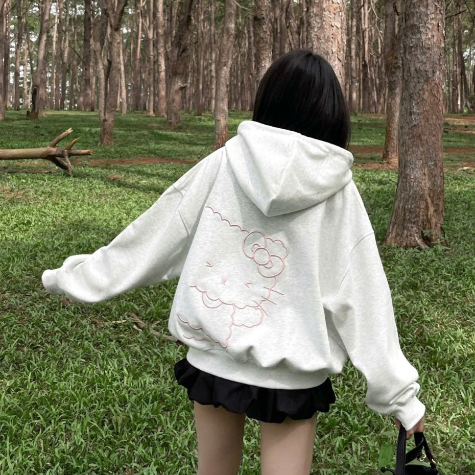 9090 girl×HELLO KITTY Eared Zip Hoodie M HELLO KITTY Eared Zip