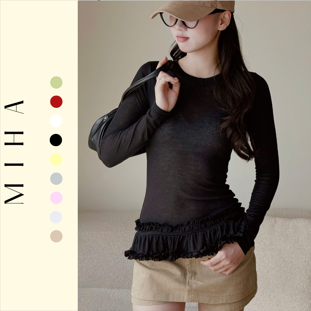 Áo thun thu đông body chất zip catmia xếp tùng xoè xinh Miha Studio