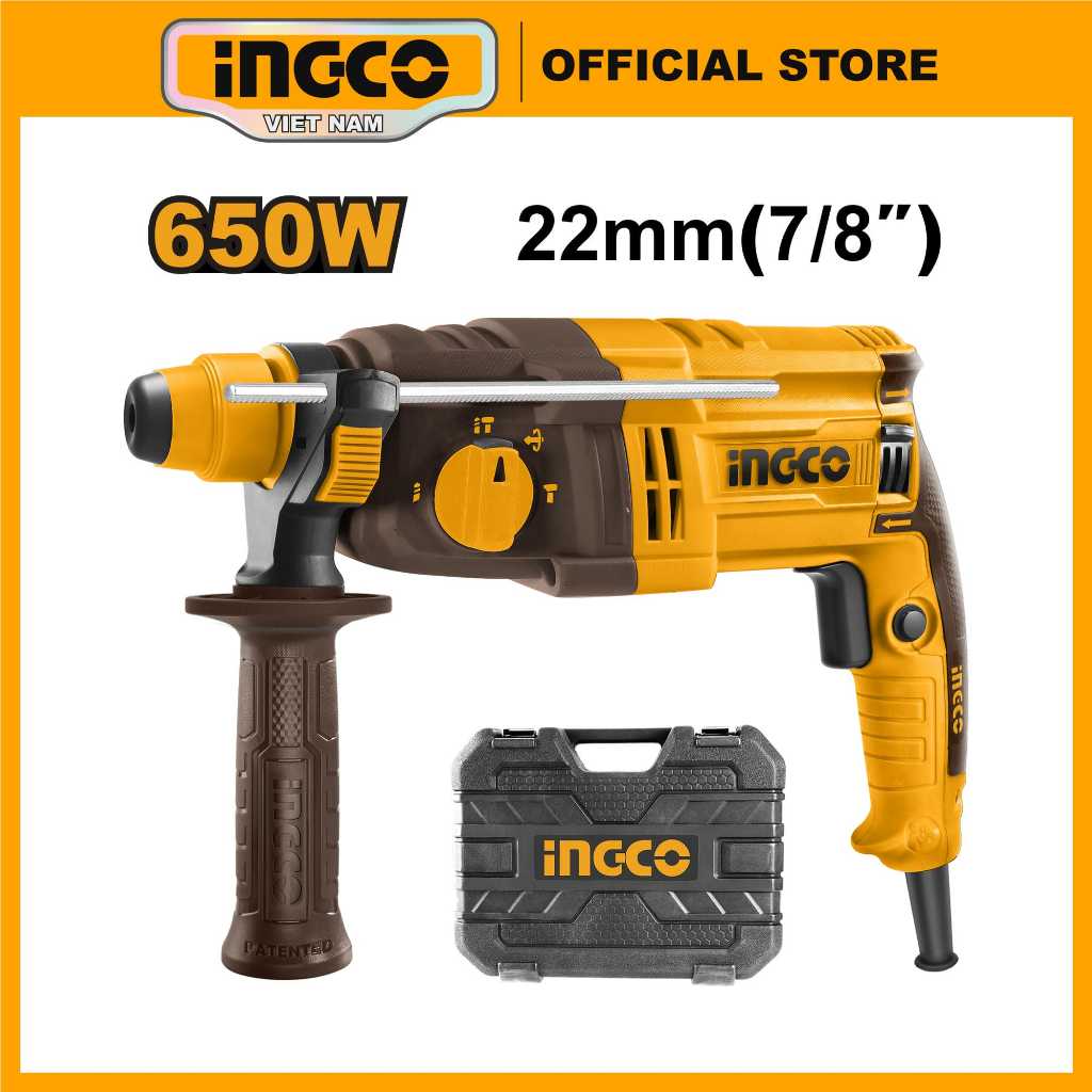 Máy khoan đục bê tông 650W INGCO RGH6528 (kèm 3 mũi khoan SDS-PLUS và ...