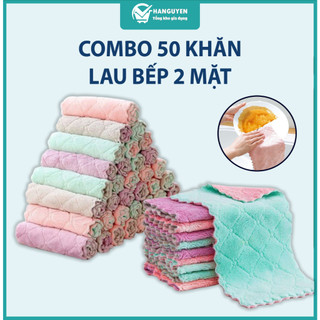 Combo 50 khăn lau bếp đa năng 2 mặt dày dặn - siêu thấm hút, mềm mịn, tiện lợi