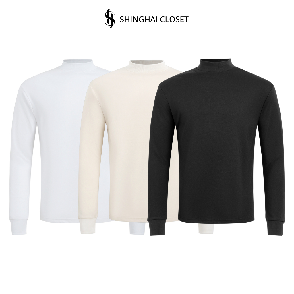 Áo thun Nam GIỮ NHIỆT TAY DÀI chất Thun Cotton Nỉ, Thoáng Khí, Cổ Cao, Giữ Ấm, Co Dãn - SHINGHAI