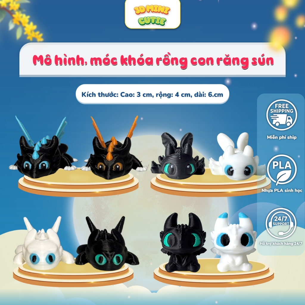 Mô hình Rồng con mini - Móc khóa rồng mini xoay khớp in 3D nhựa PLA an ...