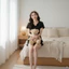 Bộ Ngủ thun viền bèo đính nơ T090