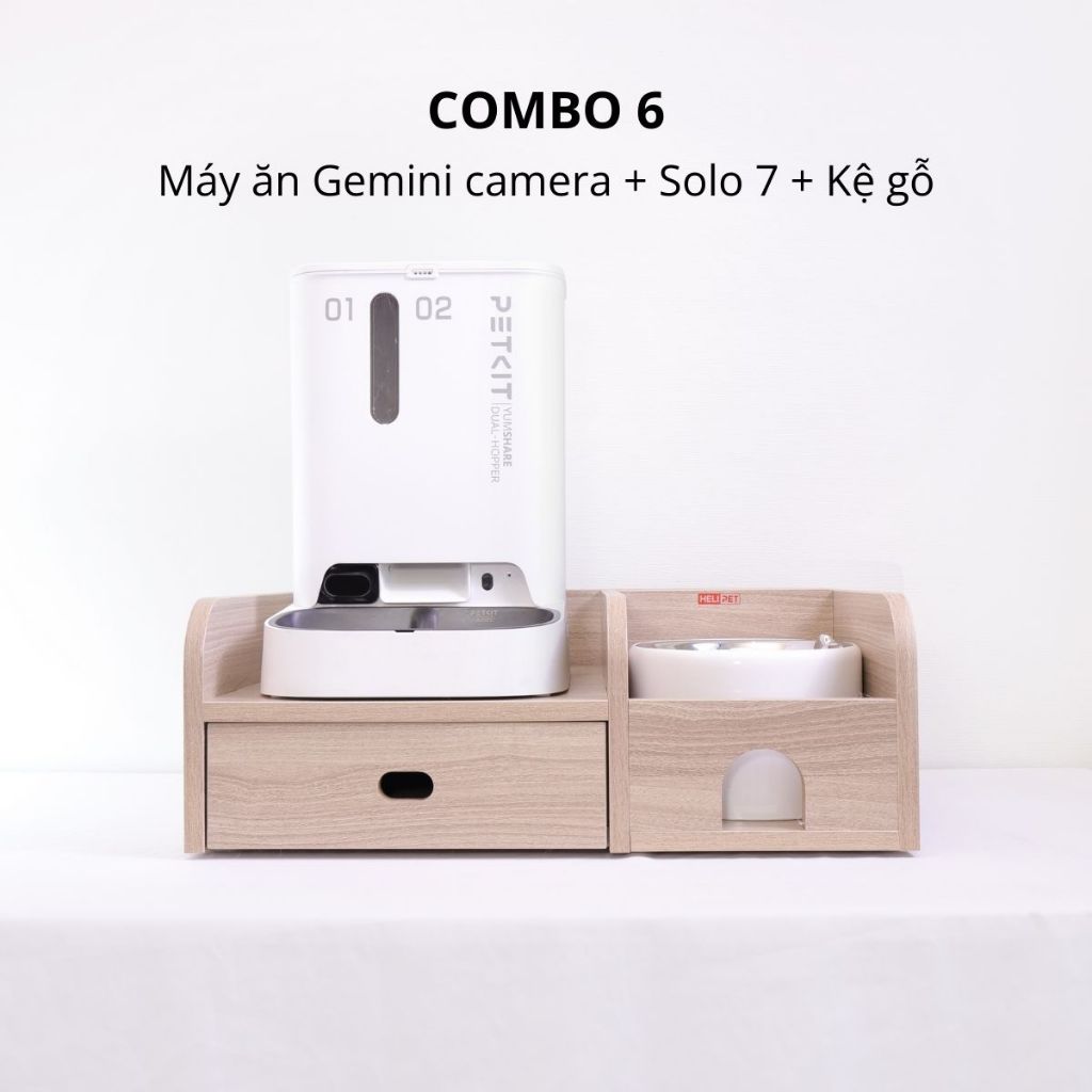 Combo Kệ Gỗ + Máy Ăn Tự Động + Máy Lọc Nước Cho Chó Mèo Tiện Lợi, Tiết Kiệm