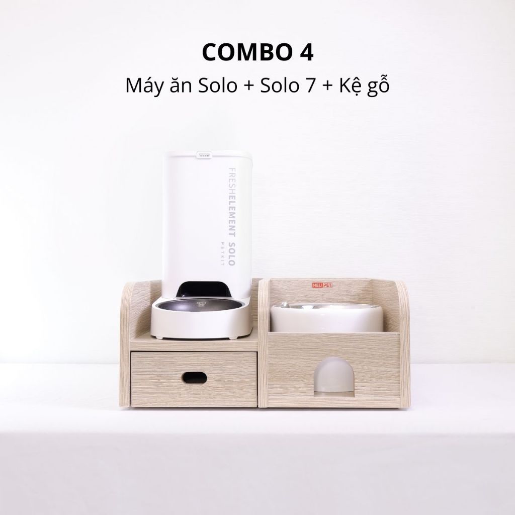 Combo Kệ Gỗ + Máy Ăn Tự Động + Máy Lọc Nước Cho Chó Mèo Tiện Lợi, Tiết Kiệm