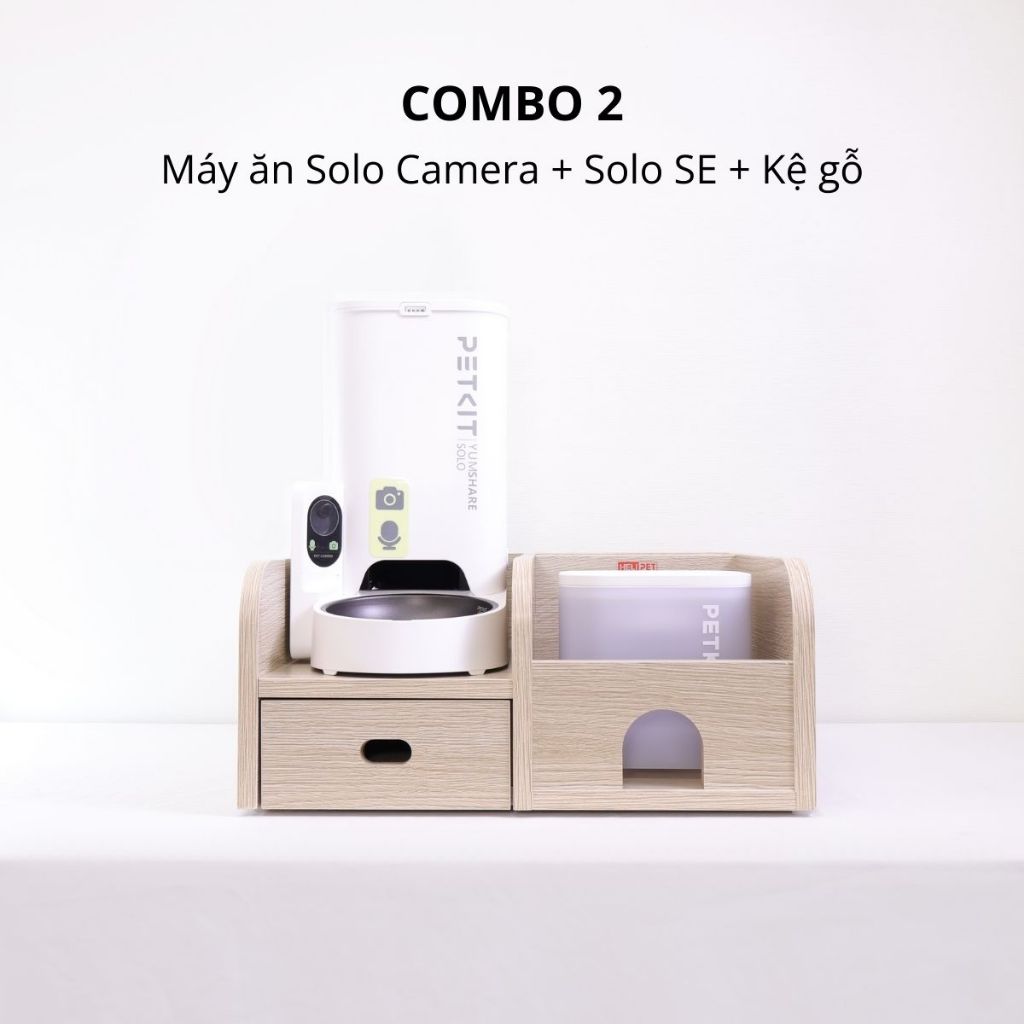 Combo Kệ Gỗ + Máy Ăn Tự Động + Máy Lọc Nước Cho Chó Mèo Tiện Lợi, Tiết Kiệm