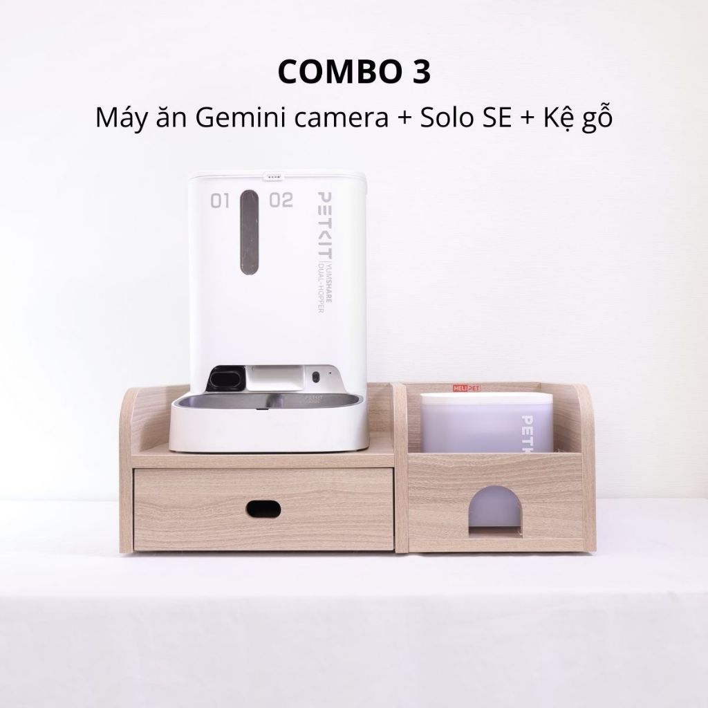 Combo Kệ Gỗ + Máy Ăn Tự Động + Máy Lọc Nước Cho Chó Mèo Tiện Lợi, Tiết Kiệm