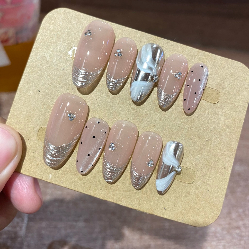 406. nailbox thạch hồng nude mix tráng gương vàng nhạt