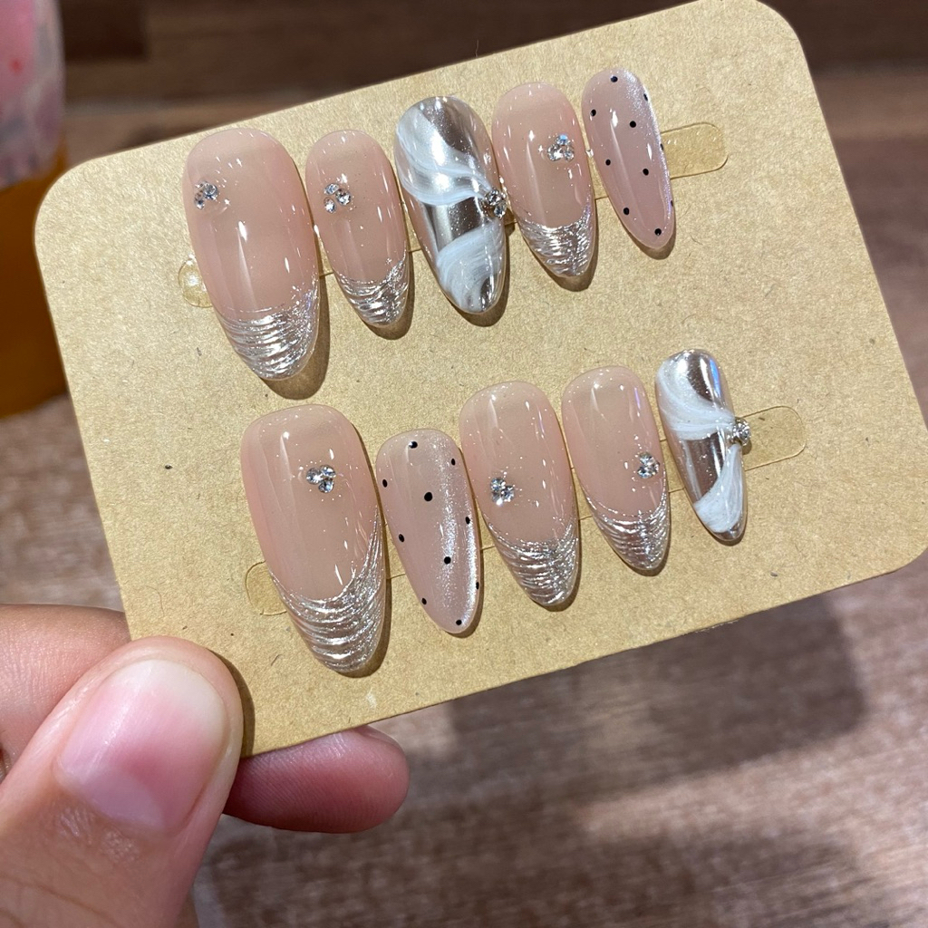 406. nailbox thạch hồng nude mix tráng gương vàng nhạt