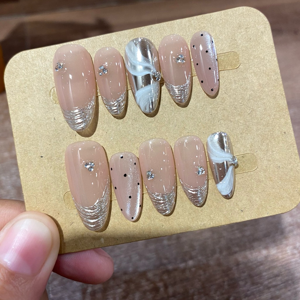 406. nailbox thạch hồng nude mix tráng gương vàng nhạt