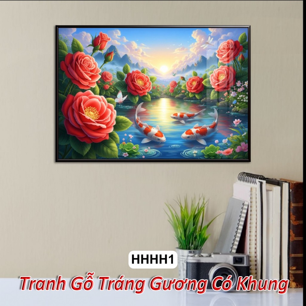 Tranh Hoa Hồng 4K Khổ Ngang Tuyệt Đẹp Dưới Ánh Bình Minh – Tranh Gỗ Tráng Gương Có Khung Decor Nhà Cửa, Phòng Khách