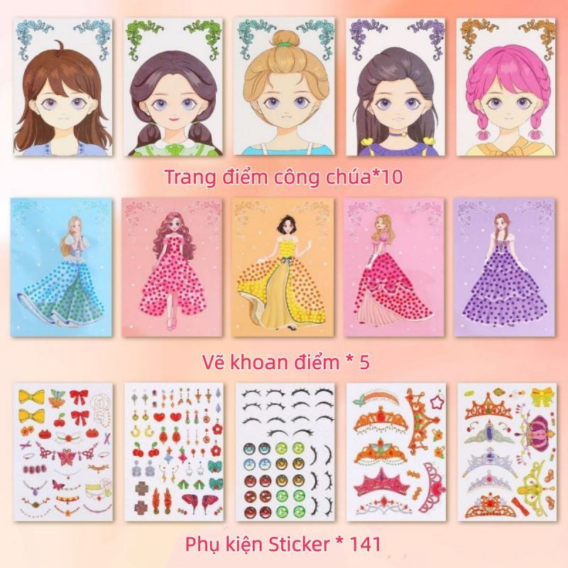 Công chúa trang điểm túi kim cương dán cô gái làm tay DIY công chúa ăn mặc đồ chơi cô gái quà tặng
