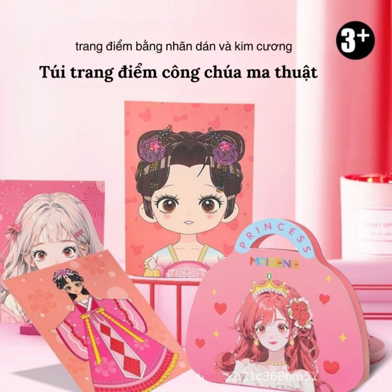 Công chúa trang điểm túi kim cương dán cô gái làm tay DIY công chúa ăn mặc đồ chơi cô gái quà tặng