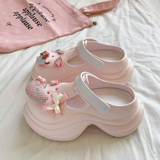 Dép sục nữ đế cao 7cm Mita dáng Holo kèm charm Cún tim kiểu sandal quai hậu CS-206