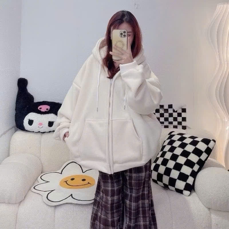 [Mã Giảm 10k] Áo Khoác Nỉ Phối Tai Thỏ Hồng Nữ Hoodie Zip Mũ Rộng 2 Lớp Chất Nỉ Bông Dày Dặn Ấm Áp Phong Cách Trẻ Trung