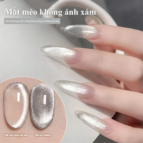 ROU ni Gel sơn móng mắt mèo trong suốt kiểu mới 2026, gel mắt mèo pha lê trắng siêu lấp lánh