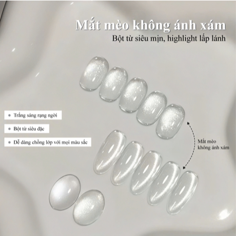 ROU ni Gel sơn móng mắt mèo trong suốt kiểu mới 2026, gel mắt mèo pha lê trắng siêu lấp lánh