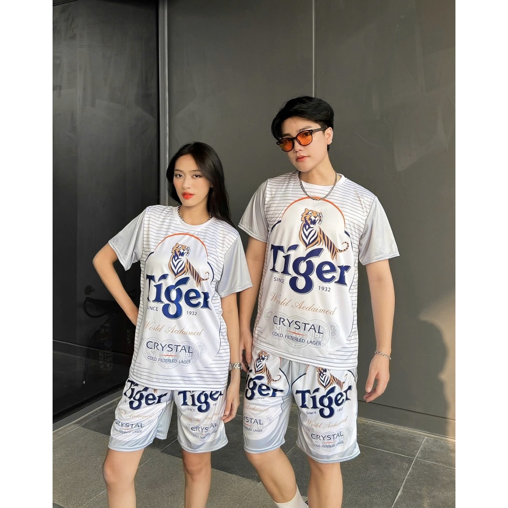 Bộ Đùi Cộc Nam Nữ Hè BIA TIGER Bạc Phối Túi Hai Bên vải Thun Lạnh thông hơi thoáng mát thể dục dạo phố và tập gym Kl1