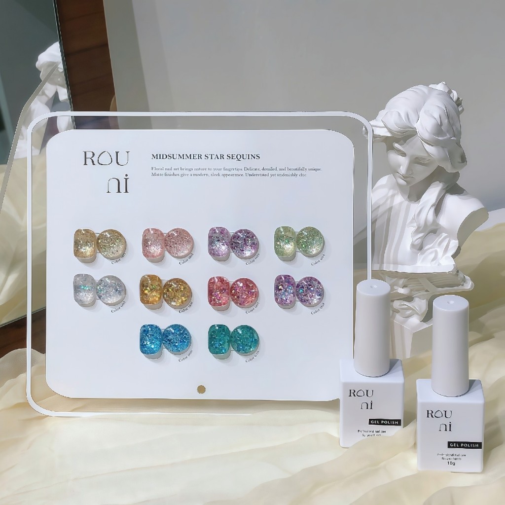 Set ROUni sơn nail nhũ kim tuyến hạt to, hạt vỡ mẫu mới siêu sáng, tôn da chuyên dụng cho tiệm nail