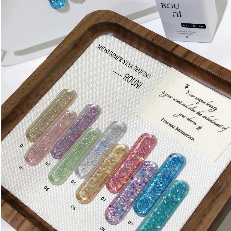 ROUni Sơn móng tay nhũ kim tuyến hạt vỡ, siêu sáng, tôn da, sơn gel chuyên dụng cho ngành nail