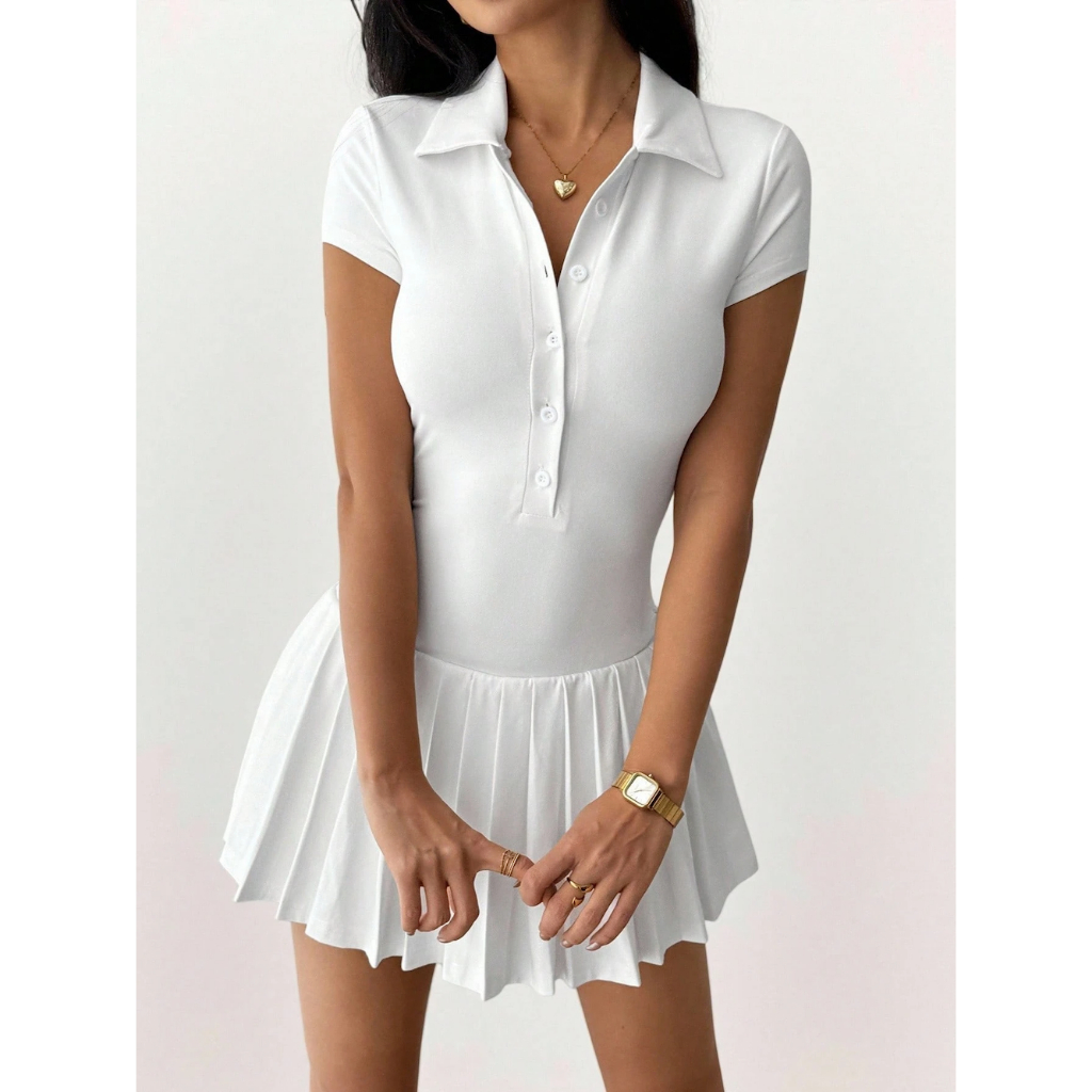 Đầm Trắng Ôm Body Phù Hợp Mặc Dạo Phố, Đi Chơi, Cafe,..- Cổ Bẻ Tay Ngắn - Có lót tam giác YN026