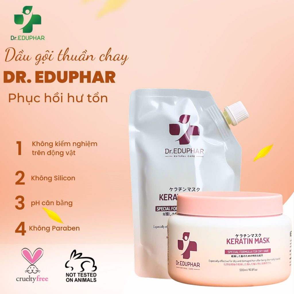 Kem Ủ Tóc Dr.EDUPHAR Keratin Silk Hair Pack 500ml Túi/Hũ | Phục Hồi Tóc Hư Tổn, Mềm Mượt Giảm Khô Xơ.