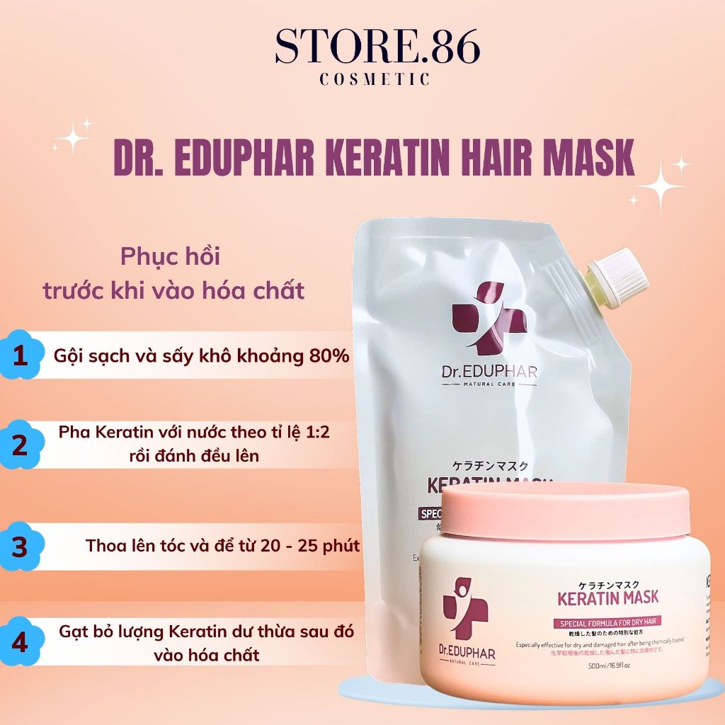 Kem Ủ Tóc Dr.EDUPHAR Keratin Silk Hair Pack 500ml Túi/Hũ | Phục Hồi Tóc Hư Tổn, Mềm Mượt Giảm Khô Xơ.