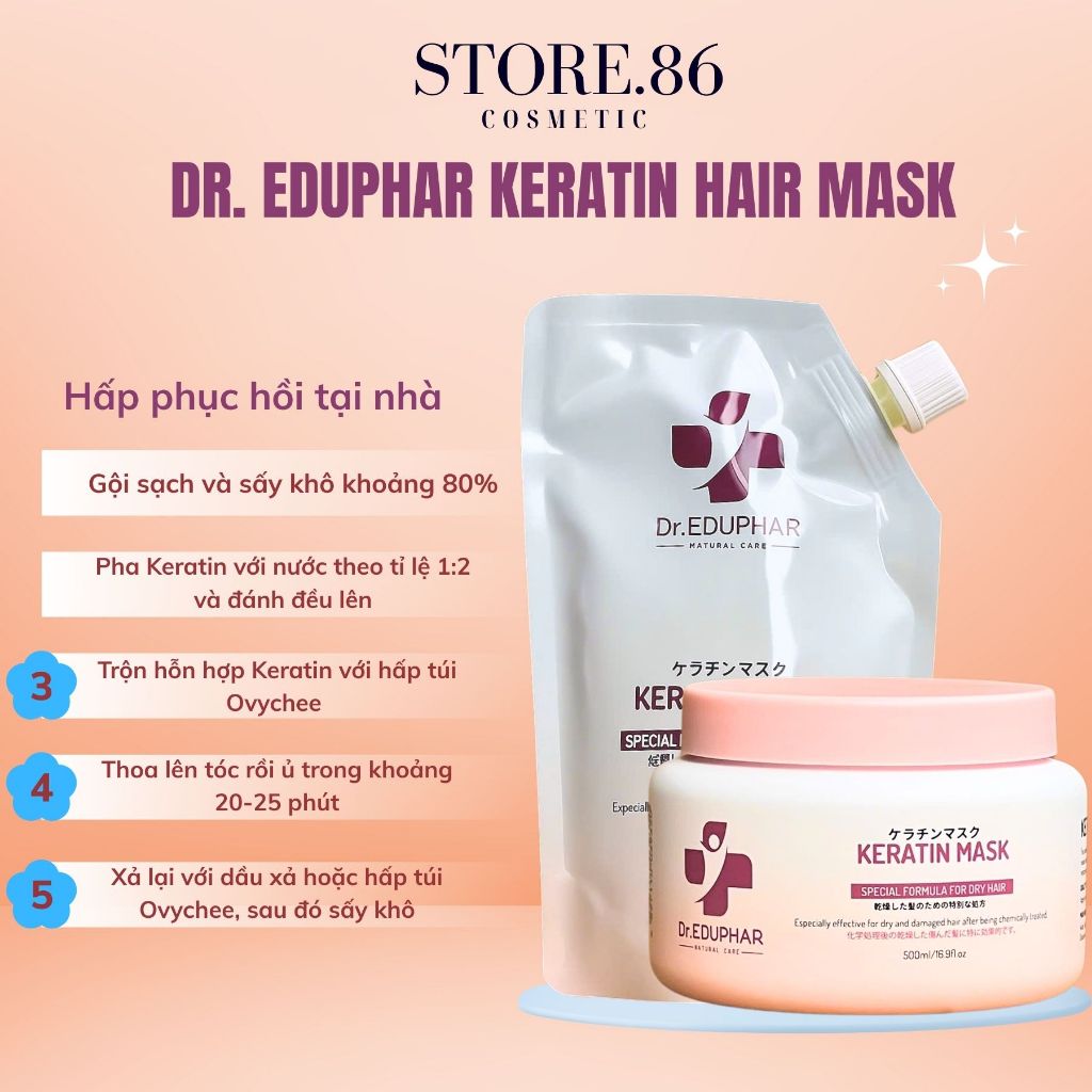 Kem Ủ Tóc Dr.EDUPHAR Keratin Silk Hair Pack 500ml Túi/Hũ | Phục Hồi Tóc Hư Tổn, Mềm Mượt Giảm Khô Xơ.