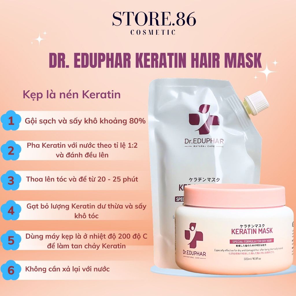 Kem Ủ Tóc Dr.EDUPHAR Keratin Silk Hair Pack 500ml Túi/Hũ | Phục Hồi Tóc Hư Tổn, Mềm Mượt Giảm Khô Xơ.