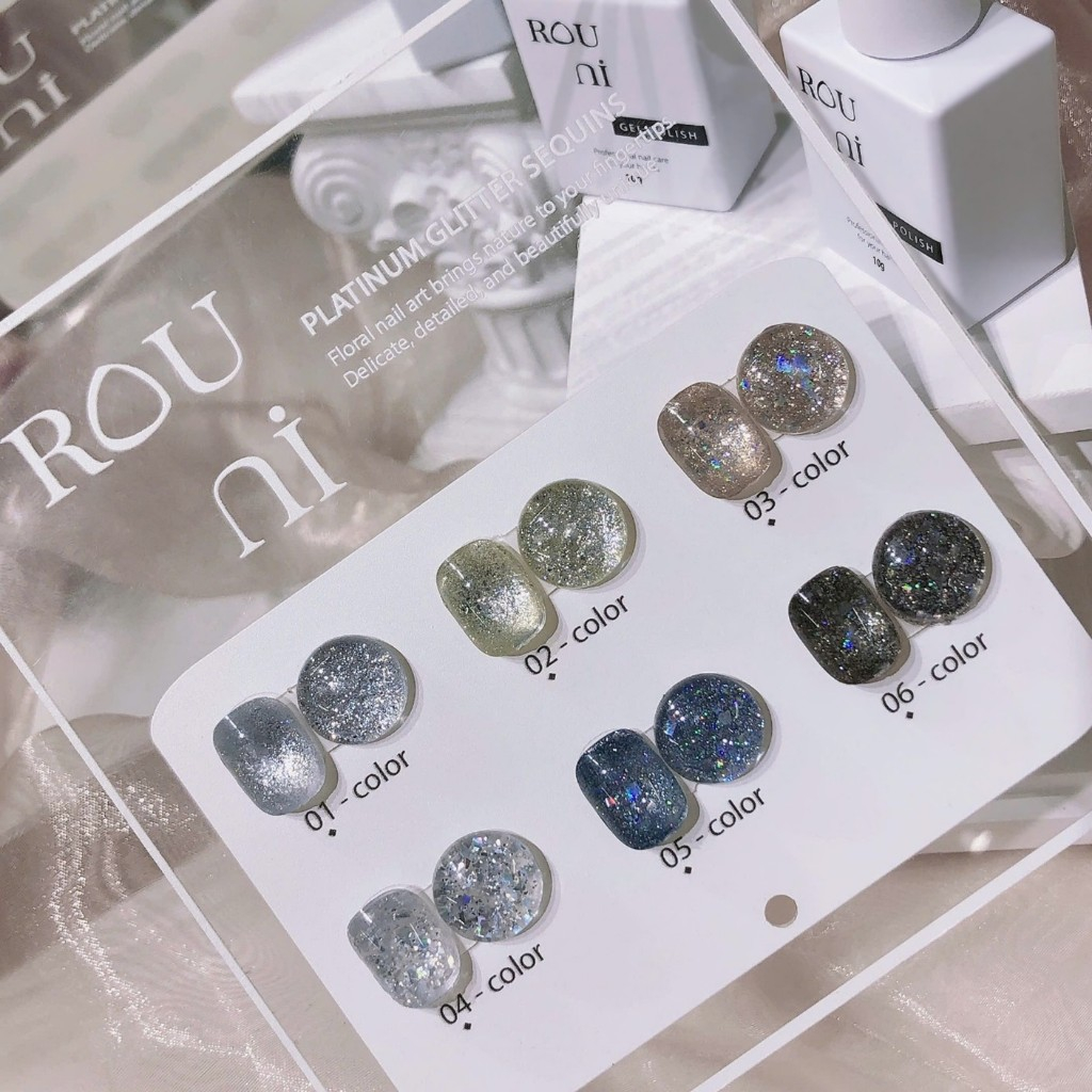 ROUni Sơn móng tay nhũ hạt to nhỏ sáng lấp lánh sơn nhũ chuyên dụng cho tiệm nail gel nhũ bắt sáng