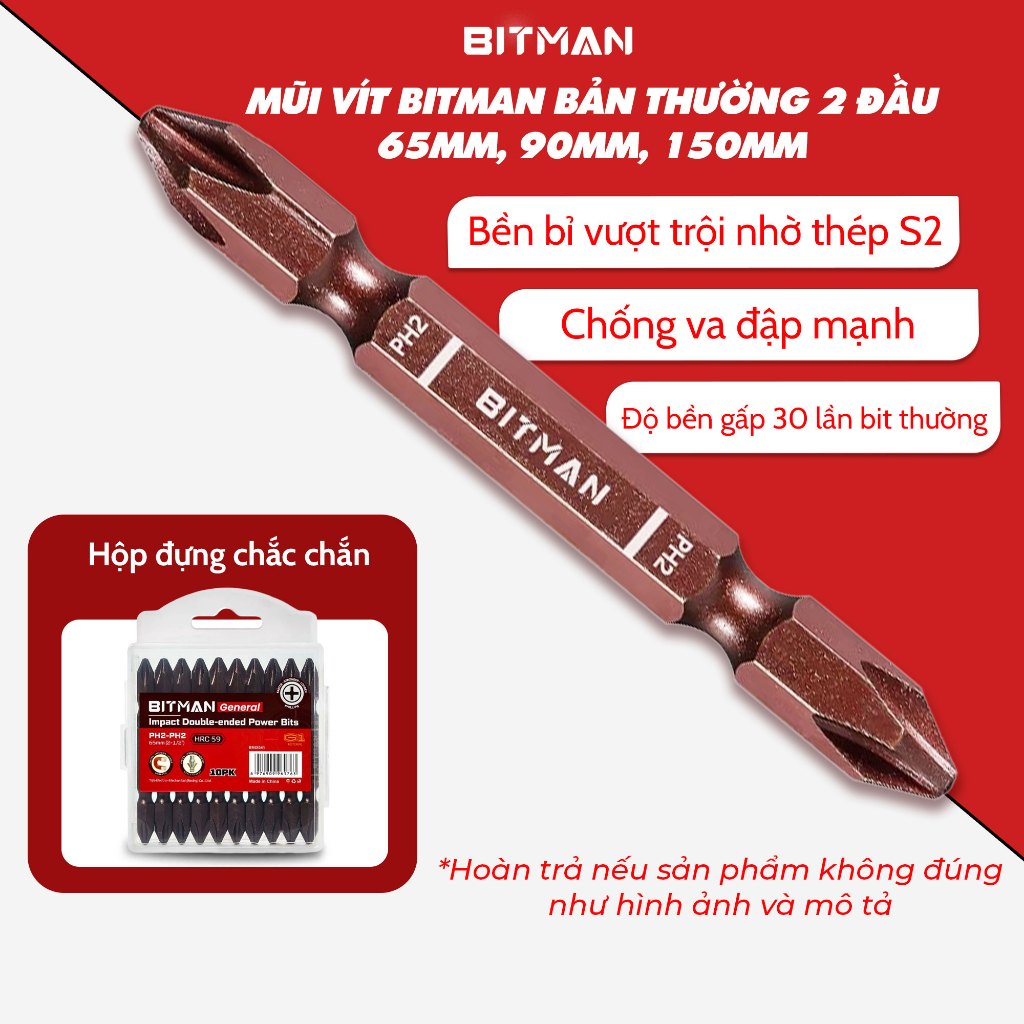 Mũi Vít BITMAN Bản Thường 2 Đầu 65mm, 90mm, 150mm Chính Hãng Khoan Đa ...