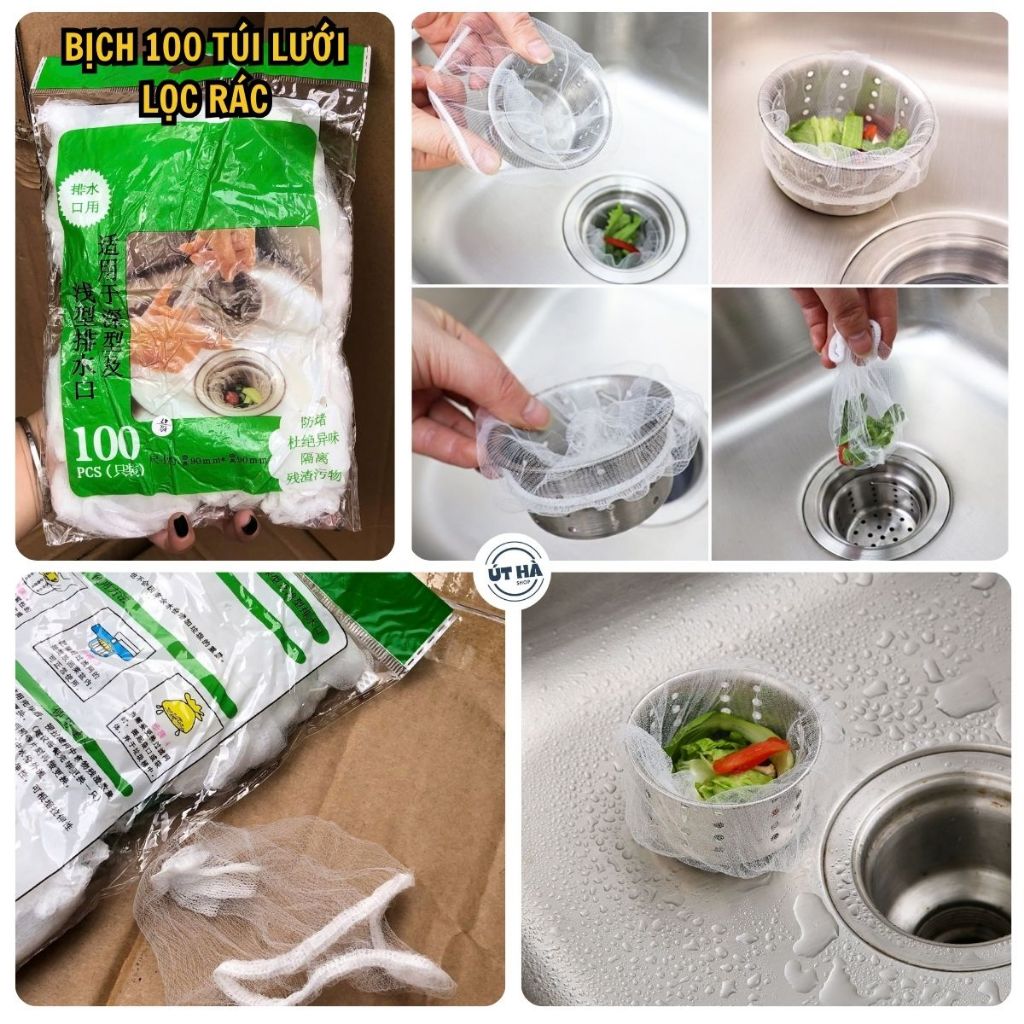 Túi Lưới Lọc Rác Bồn Rửa Chén Có Chun 100 Túi – Ngăn Nghẹt Nước – Giữ ...