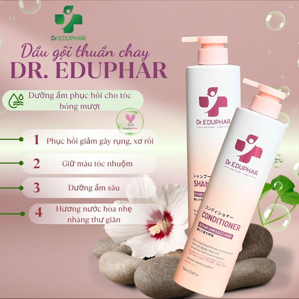 Dầu Gội Xả Thuần Chay Dr.EDUPHAR 750ml | Dưỡng Tóc Mềm Mượt, Bóng Khỏe Chuẩn Salon