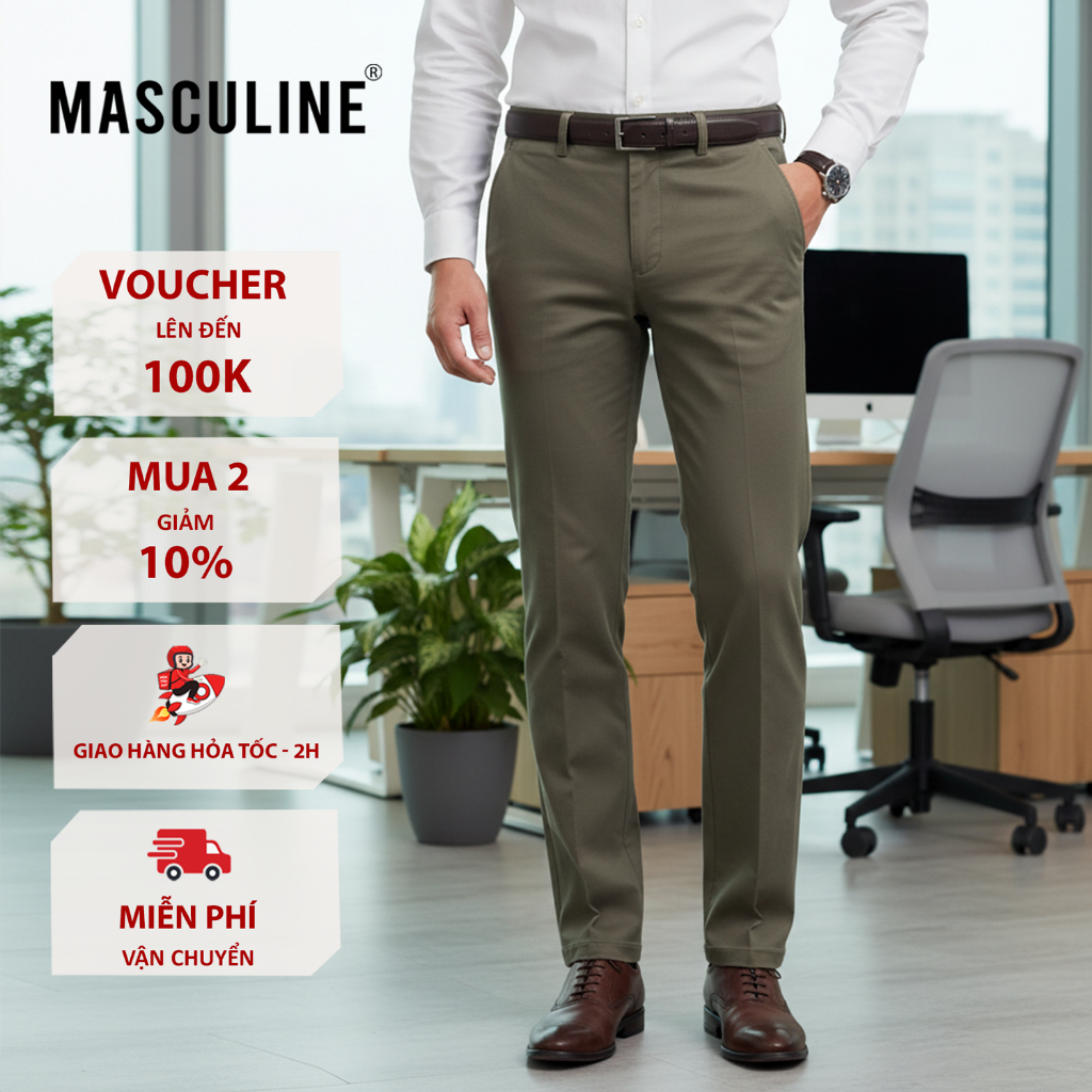 Quần kaki nam cao cấp MASCULINE, Quần vải kaki dáng regular fit thoáng khí, thấm hút mồ hôi - K23.1